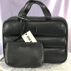 Steve Madden Black Quilted Cosmetic Travel Case Set with Wristlet New with Tags